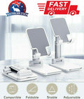 Foldable Adjustable Universal Desk Stand Holder For Mobile Phone Tablet Portable - White.