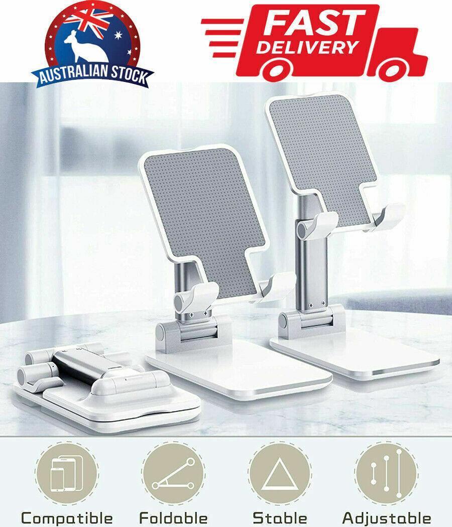 Foldable Adjustable Universal Desk Stand Holder For Mobile Phone Tablet Portable - White.
