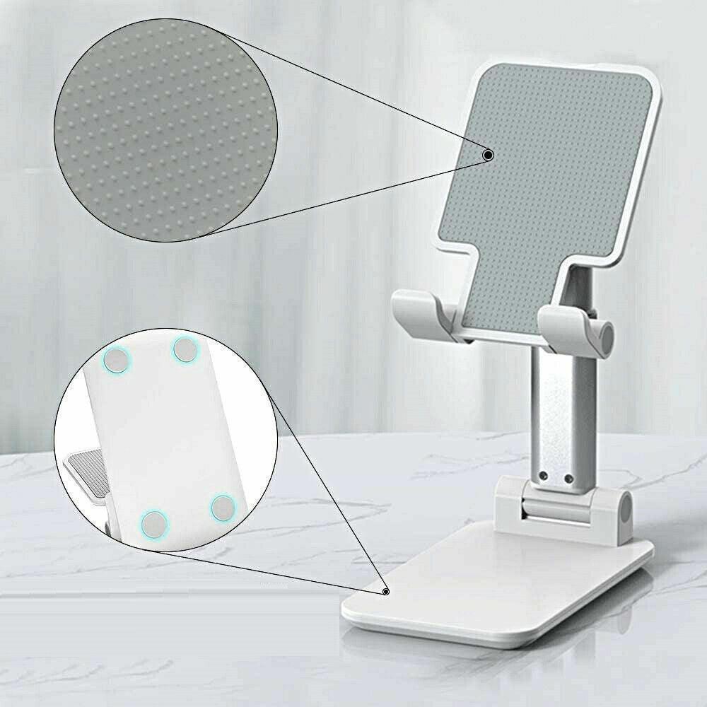 Foldable Adjustable Universal Desk Stand Holder For Mobile Phone Tablet Portable - White.