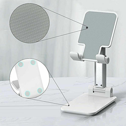 Foldable Adjustable Universal Desk Stand Holder For Mobile Phone Tablet Portable - White.