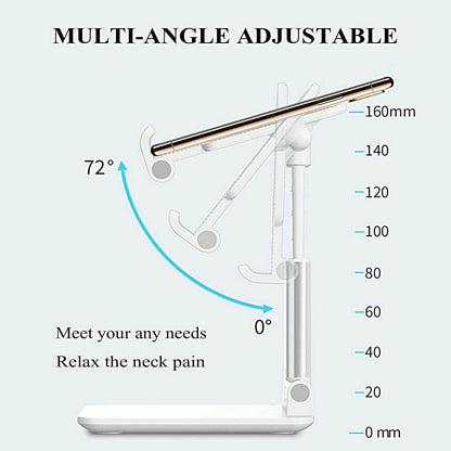 Foldable Adjustable Universal Desk Stand Holder For Mobile Phone Tablet Portable - White.