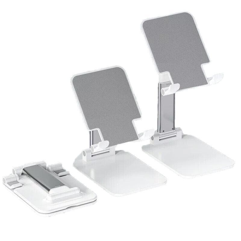 Foldable Adjustable Universal Desk Stand Holder For Mobile Phone Tablet Portable - White.