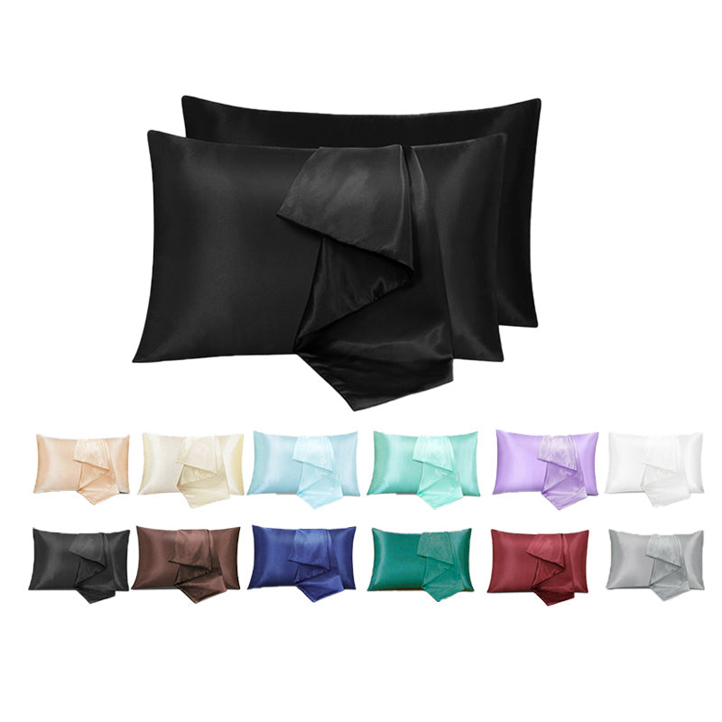 2X Satin Pillow Case Bedroom Pillowcase Cushion Covers Home Decor Luxury Slip - Beige