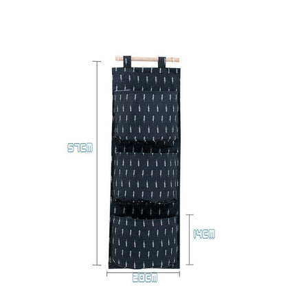3 Pocket Hanging Storage Bag with Wooden Rod for Wall or Door Organisation - Rabbit