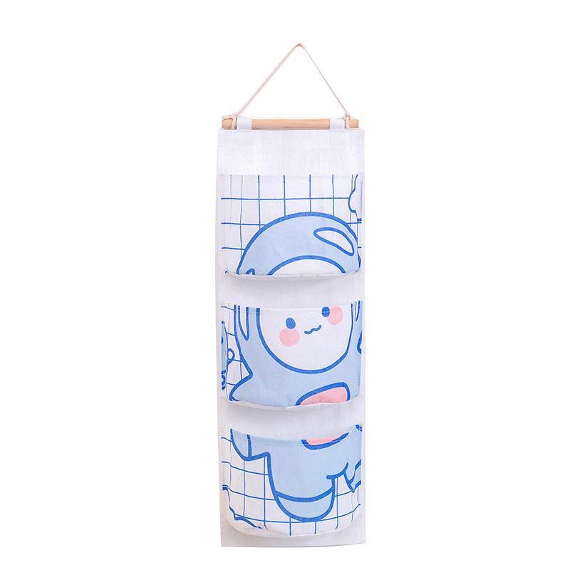 3 Pocket Hanging Storage Bag with Wooden Rod for Wall or Door Organisation - Rabbit