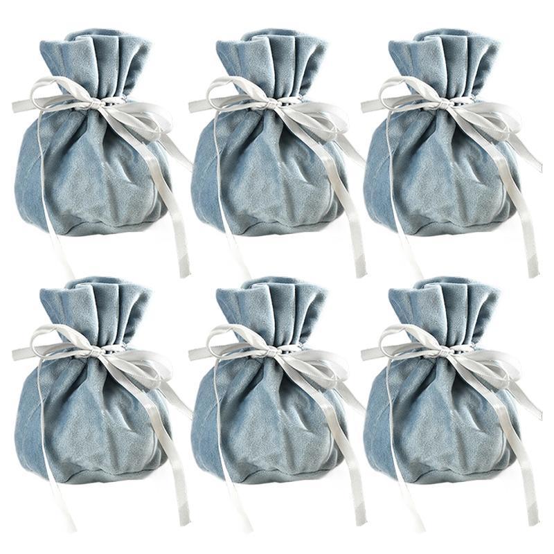 6PCS Velvet Cloth Drawstring Bags Gift Bag Jewelry Ring Pouch Earring Favor - Blue-6PCS