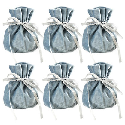 6PCS Velvet Cloth Drawstring Bags Gift Bag Jewelry Ring Pouch Earring Favor - Blue-6PCS