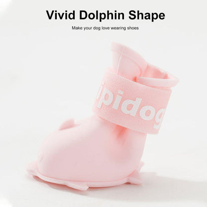 4pcs Cartoon Pet Rain Boots Waterproof Non-Slip Wear-Resistant Shoes for Dogs - Yellow - L