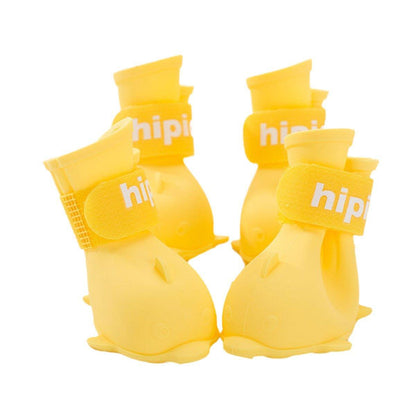 4pcs Cartoon Pet Rain Boots Waterproof Non-Slip Wear-Resistant Shoes for Dogs - Yellow - L