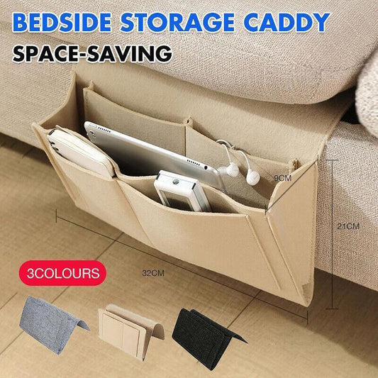 Bedside Storage Caddy Hanging Organizer Pocket Bag for Phone Remote Book - Black.