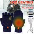 USB Heated Half Finger Gloves Winter Warm Knitted Gloves for Typing and Office Use - Green