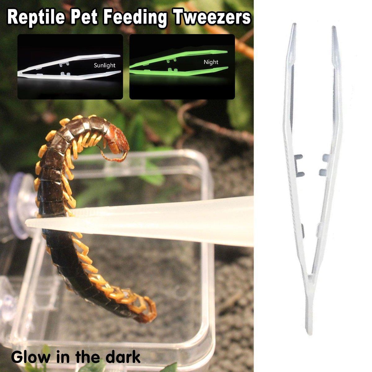 18cm Plastic Luminous Tweezer Feeding Tongs Straight for Reptile Feeder White.