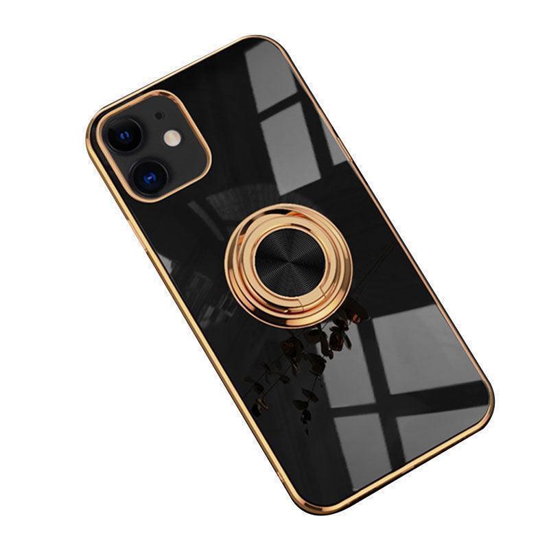 Black Luxury Shockproof Silicone Ring Case Stand Cover for iPhone 14 13 12 Pro Max - iPhone 11 Pro.