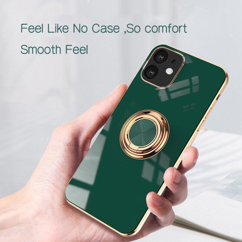 Dark Green Luxury Shockproof Silicone Ring Case Stand Cover for iPhone 14 13 12 Pro Max - iPhone 12.