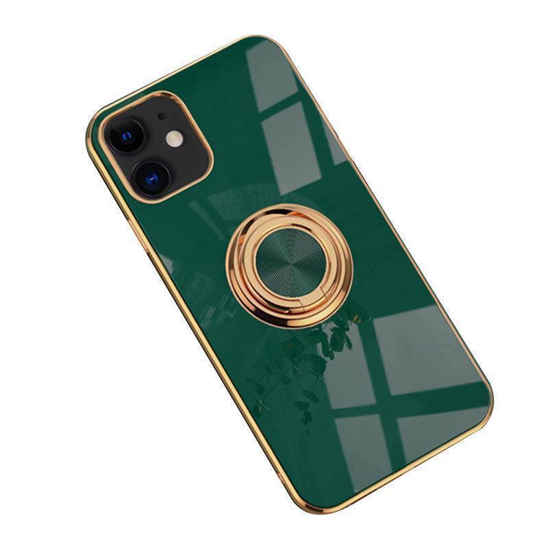 Dark Green Luxury Shockproof Silicone Ring Case Stand Cover for iPhone 14 13 12 Pro Max - iPhone 12.