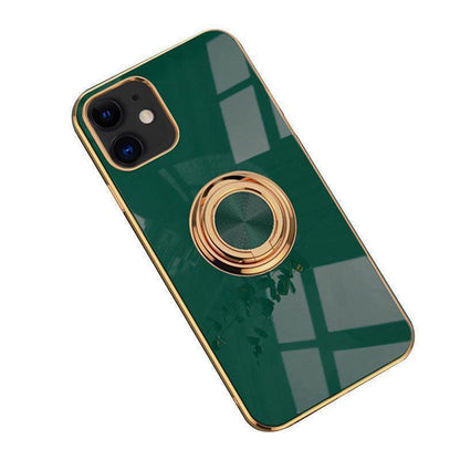 Dark Green Luxury Shockproof Silicone Ring Case Stand Cover for iPhone 14 13 12 Pro Max - iPhone 12.