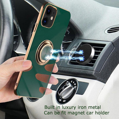 Black Luxury Shockproof Silicone Ring Case Stand Cover for iPhone 14 13 12 Pro Max - iPhone 12.