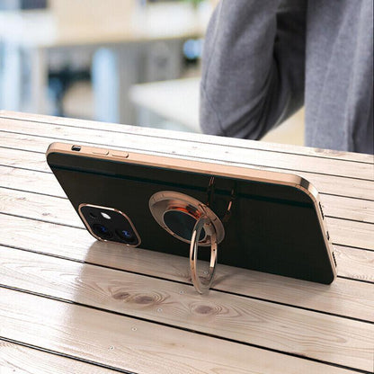 Black Luxury Shockproof Silicone Ring Case Stand Cover for iPhone 14 13 12 Pro Max - iPhone 13.