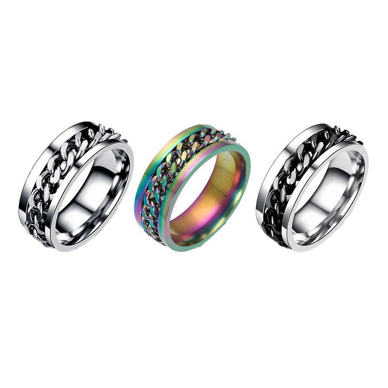 Spinner Rings Mens Womens Fidget Rotating Ring Silver Stainless Steel Size 6 - Black