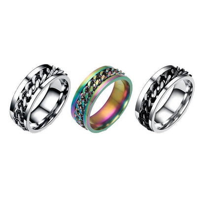 Spinner Rings Mens Womens Fidget Rotating Ring Silver Stainless Steel Size 6 - Black
