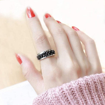 Spinner Rings Mens Womens Fidget Rotating Ring Silver Stainless Steel Size 6 - Black