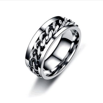 Spinner Rings Mens Womens Fidget Rotating Ring Silver Stainless Steel Size 6 - Black