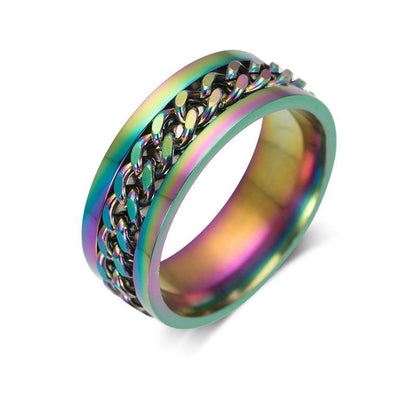 Spinner Rings Mens Womens Fidget Rotating Ring Silver Stainless Steel Size 6 - Black