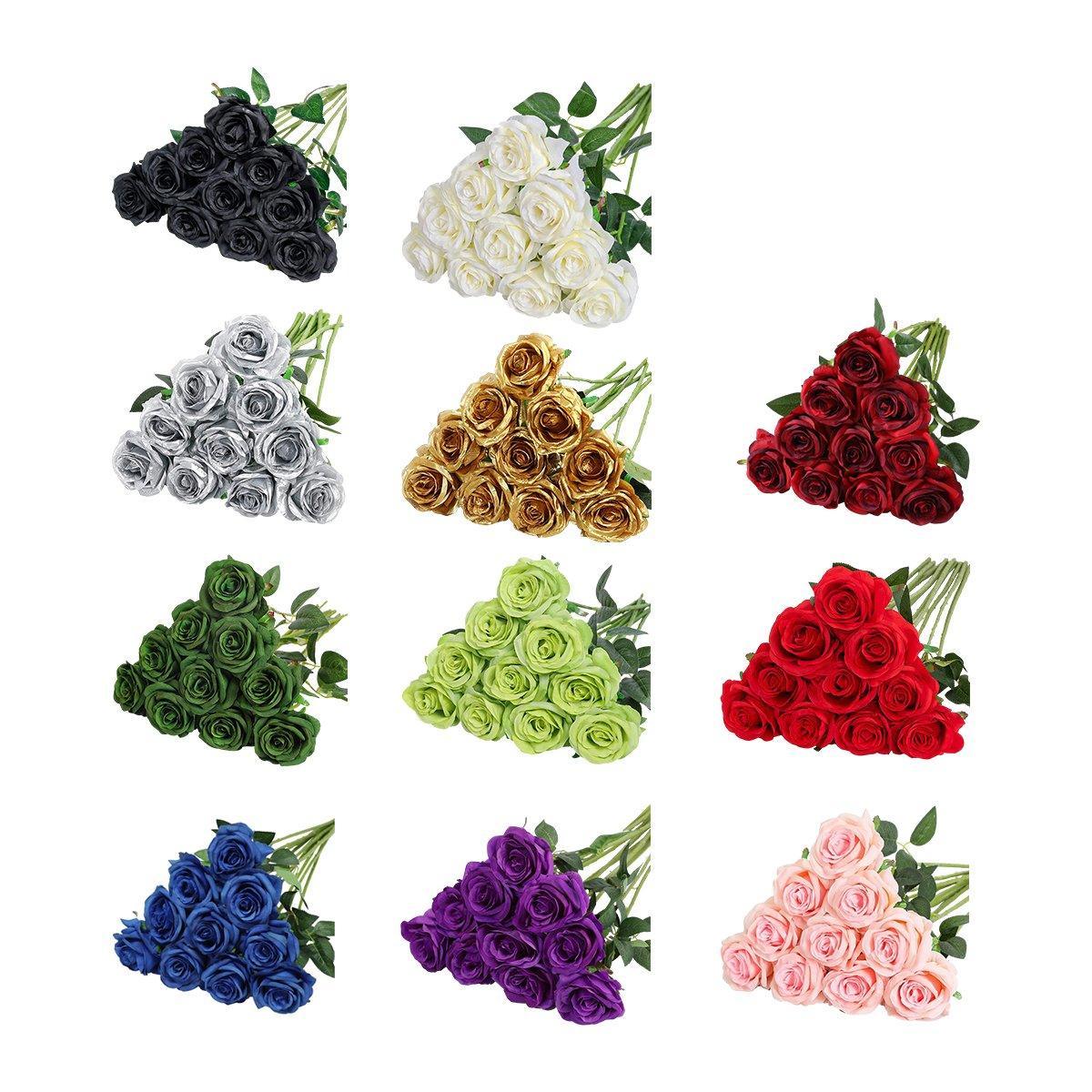10pcs Artificial Silk Simulation Rose Flowers - Wedding Party Home Decorations - Dark-Blue