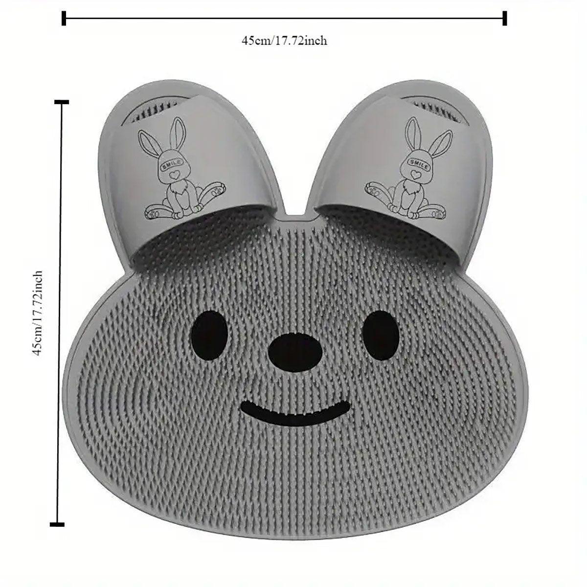 Silicone Foot Scrubber Rabbit Tub Mat Suction Cup Exfoliating Brush Cleaning Mat - Grey
