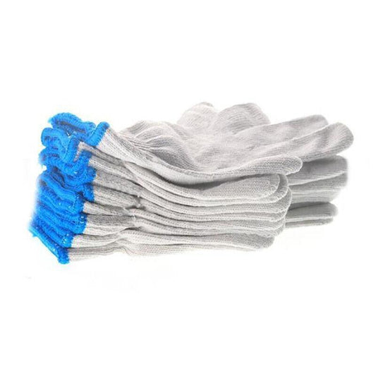 White Cotton Work Gloves Knitted Heavy Duty for Gardening or Warehouse Use - 5Pairs.