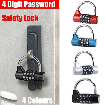 4 Digit Combination Padlock Wide Shackle Password Lock for Locker or Luggage - Silver.
