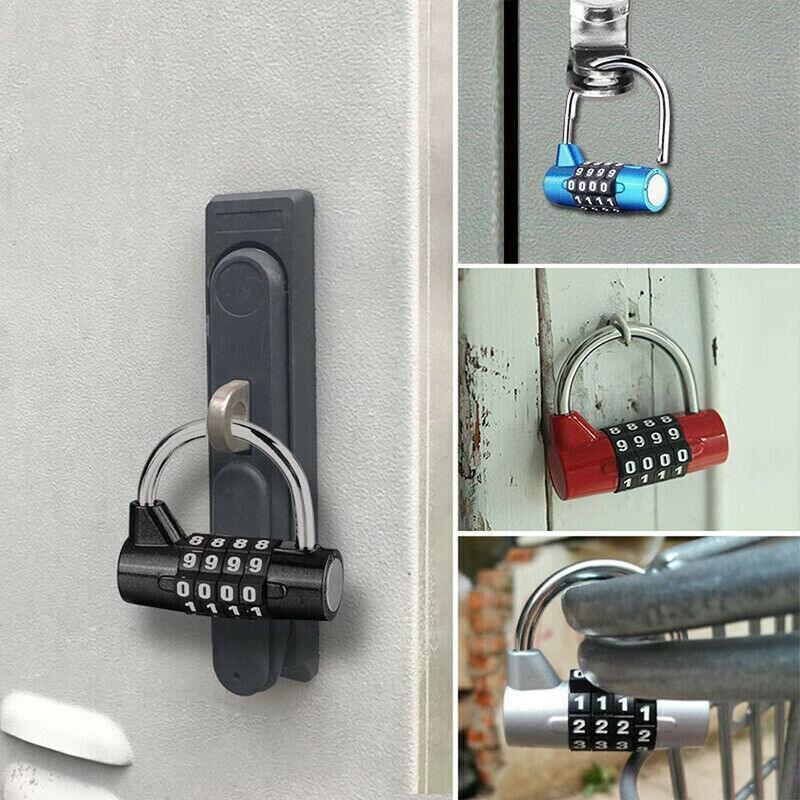4 Digit Combination Padlock Wide Shackle Password Lock for Locker or Luggage - Silver.