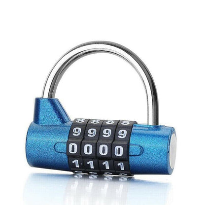 4 Digit Combination Padlock Wide Shackle Password Lock for Locker or Luggage - Silver.