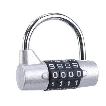 4 Digit Combination Padlock Wide Shackle Password Lock for Locker or Luggage - Silver.