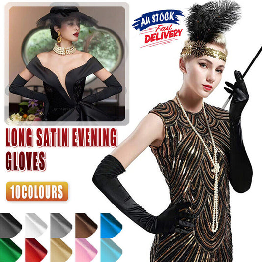 Elegant Long Satin Opera Gloves for Prom Party Wedding Costume or Formal Dress - Pink