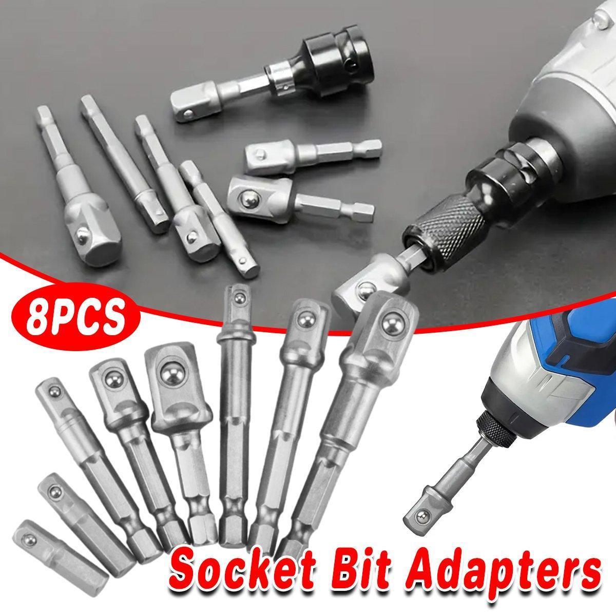 8pcs Hex Shank Socket Adapter Set 1/4 3/8 1/2 Inch Impact Driver Drill Bits.