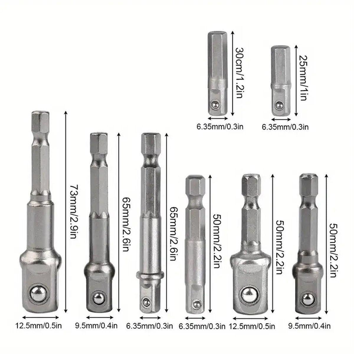 8pcs Hex Shank Socket Adapter Set 1/4 3/8 1/2 Inch Impact Driver Drill Bits.