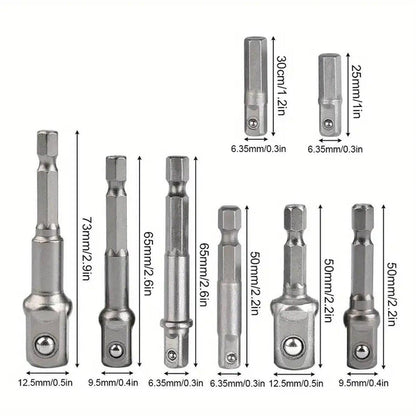 8pcs Hex Shank Socket Adapter Set 1/4 3/8 1/2 Inch Impact Driver Drill Bits.