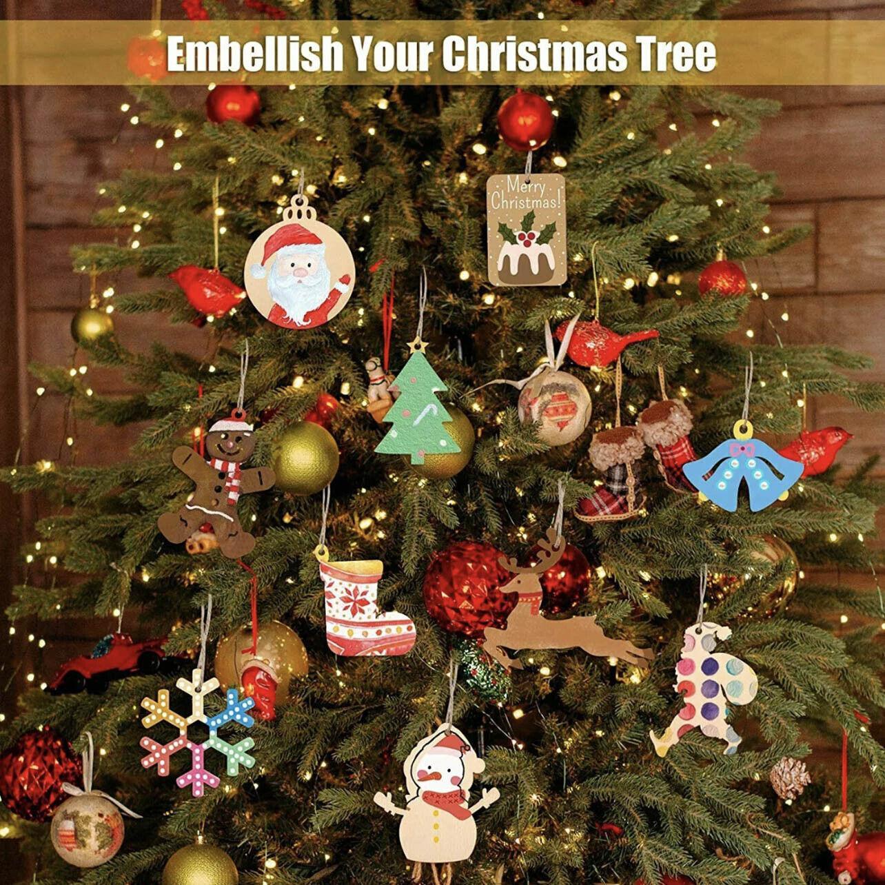 Wooden Christmas Hanging Ornament for Tree DIY Craft Decoration 10pcs - Bell