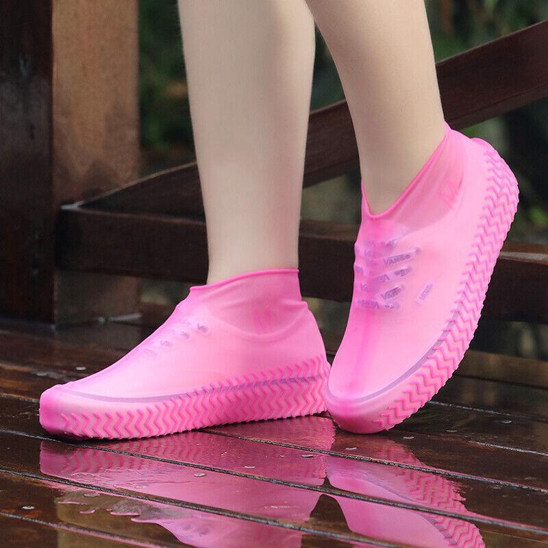 Shoe Cover Waterproof Silicone Non Slip Rain Water Rubber Foot Boot Overshoe M Size - Grey