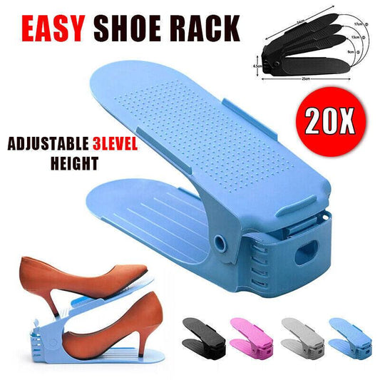 20X Shoe Rack Display Case Box Adjustable Slots Organizer Storage Holder - Blue.