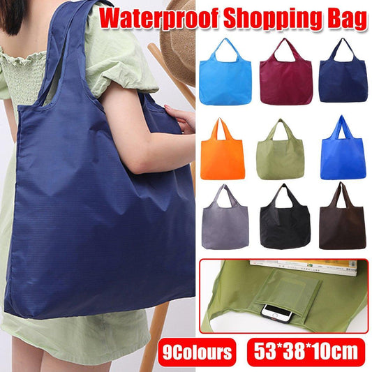 Large Multi Colour Waterproof Shopping Bag Foldable Portable Reusable Bag - Blue