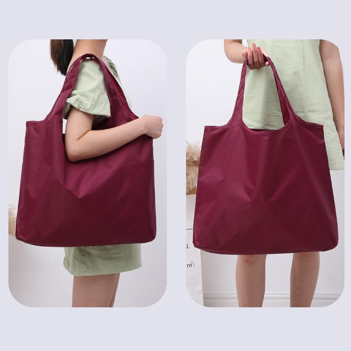 Large Multi Colour Waterproof Shopping Bag Foldable Portable Reusable Bag - Wine Red