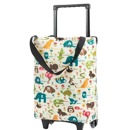 Lightweight Folding Shopping Cart Trolley with Wheels Retractable Tote Bag - White-Big