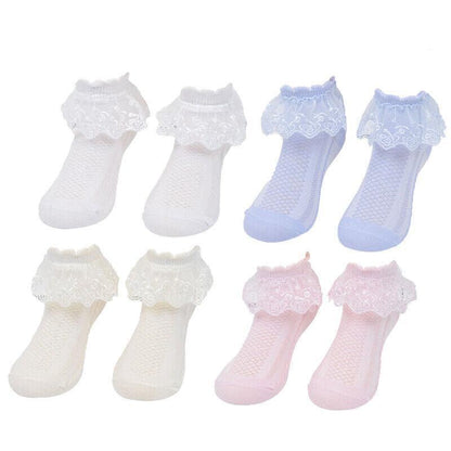 Lace Ruffle Frilly Short Socks for Girls Ankle Length M Size Fits 4-6 Years - Yellow
