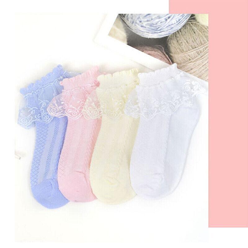 Lace Ruffle Frilly Short Socks for Girls Ankle Length M Size Fits 4-6 Years - Yellow