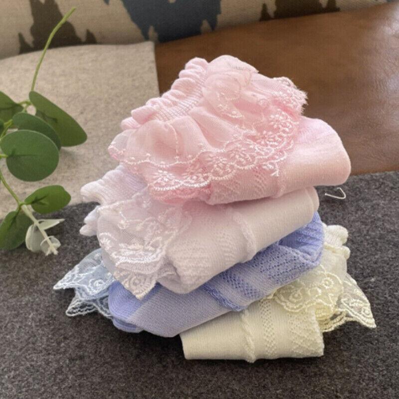 Lace Ruffle Frilly Short Socks for Girls Ankle Length M Size Fits 4-6 Years - Yellow
