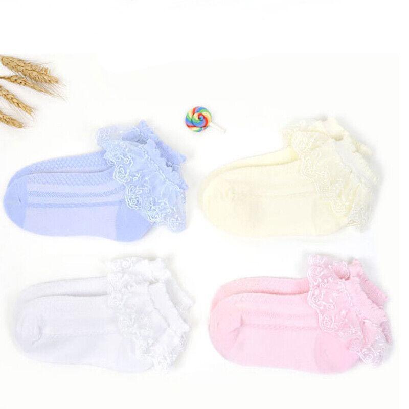 Lace Ruffle Frilly Short Socks for Girls Ankle Length M Size Fits 4-6 Years - Yellow