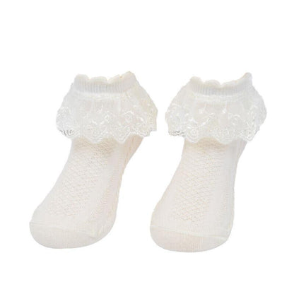 Lace Ruffle Frilly Short Socks for Girls Ankle Length M Size Fits 4-6 Years - Yellow