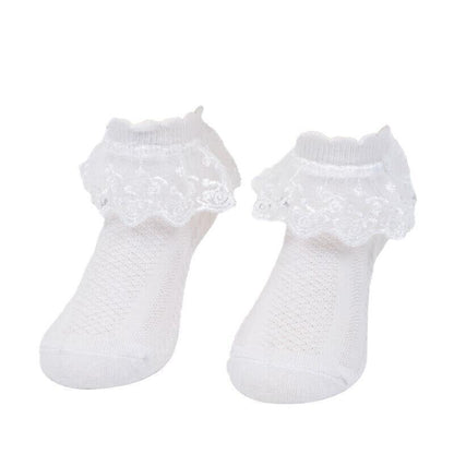 Lace Ruffle Frilly Short Socks for Girls Ankle Length M Size Fits 4-6 Years - Yellow